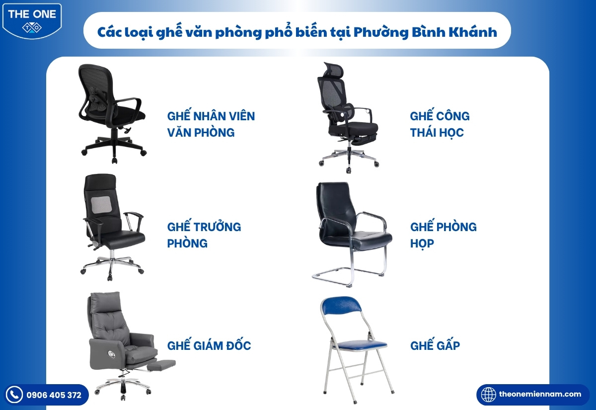 Các loại ghế văn phòng phổ biến tại Phường Bình Khánh