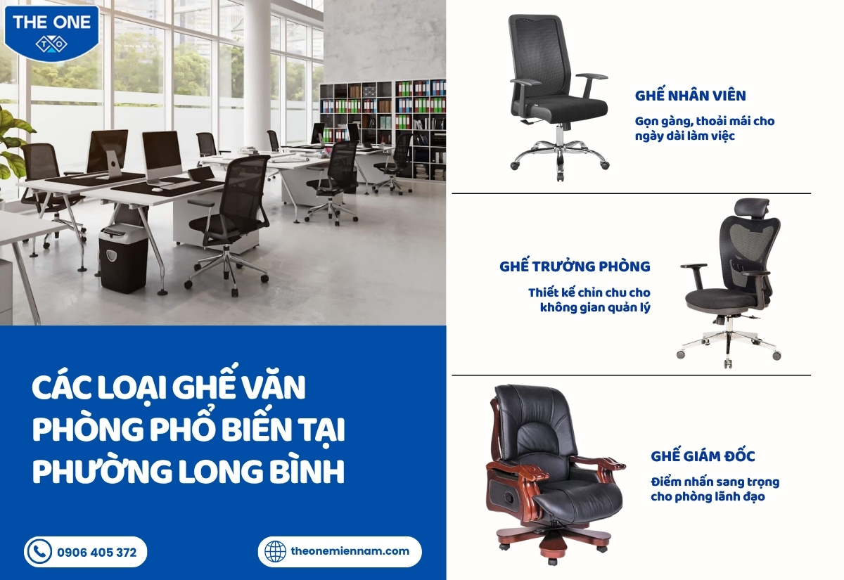 Các loại ghế văn phòng phổ biến tại Phường Long Bình