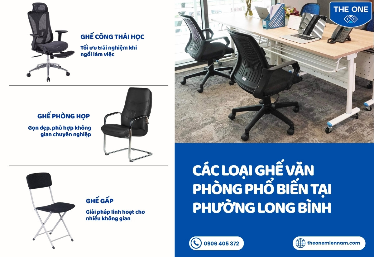 Các loại ghế văn phòng phổ biến tại Phường Long Bình