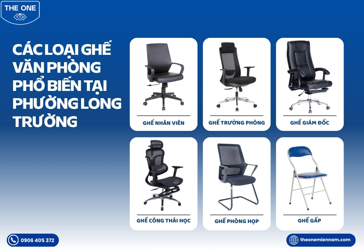 Các loại ghế văn phòng phổ biến tại Phường Long Trường